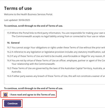 Figure 1 - Terms of use screenshot