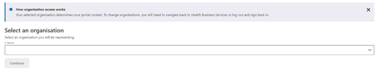 Figure 8 – Screenshot of the ‘Select an organisation’ dropdown menu
