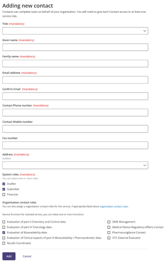 Screenshot of 'adding new contact' page. 