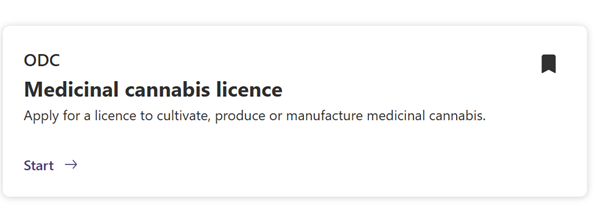Figure 9 – image of a card showing the Medicinal cannabis licence form as bookmarked.