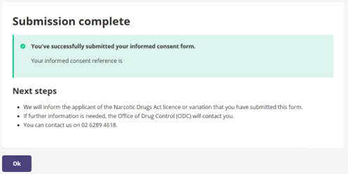 Screenshot of page that tells you your submission is complete.