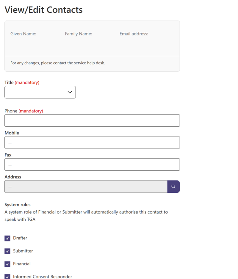 Screenshot of the 'edit contacts' window. 