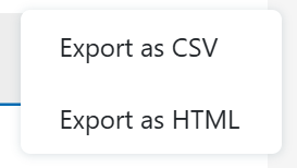Close up of Export dropdown menu. 