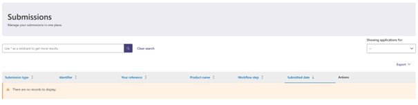 Screenshot of the ‘Submissions’ page. 