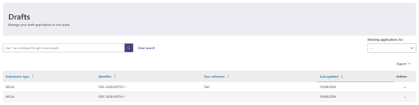 Screenshot of the 'Drafts' page.