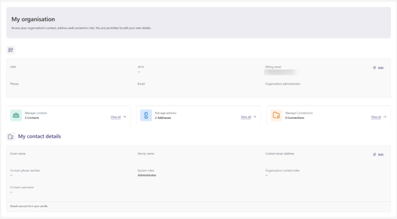 Screenshot of the ‘My organisation’ page.