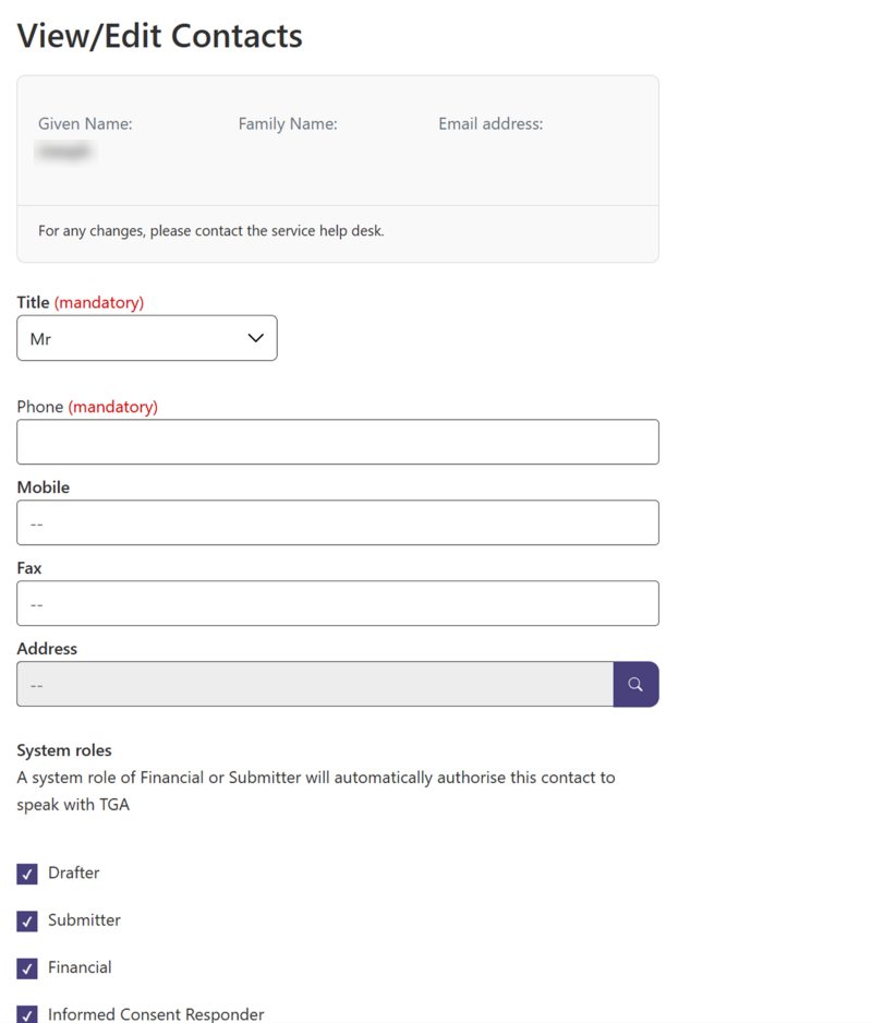 Screenshot of the ‘View/Edit Contacts’ window