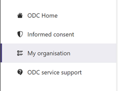 Figure 2 – Screenshot of the side menu, showing the My organisation button.