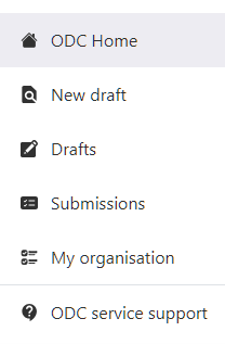 Screenshot of the side menu navigation