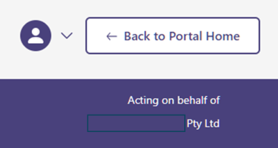 Screenshot of purple box displaying the active organisation you have selected.