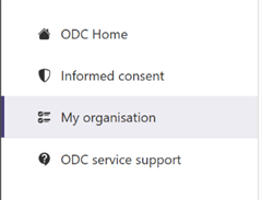 Figure 2 – Screenshot of the side menu, showing the My organisation button.